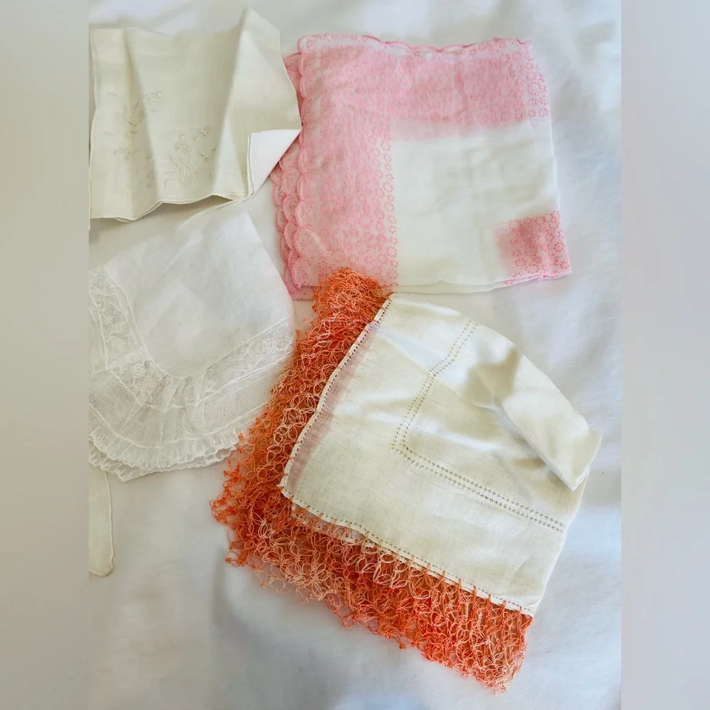 Lot of 8 Handkerchief Set, Linen, Cotton, Crochet New Vintage